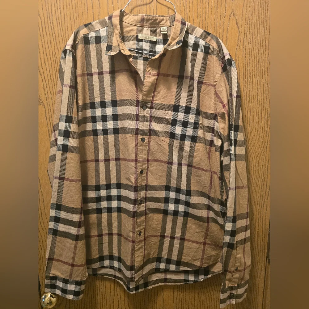 Burberry Brit Men's Beige Vintage Check Button Down Shirt XXL EUC - Picture 9 of 15